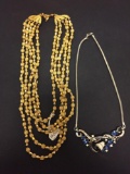 Lot of Two TraFari Designed Alloy Fashion Necklaces, One Gold-Tone Triple Strand & Silver-Tone