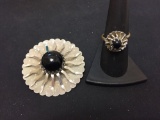 Lot of Two Sarah Covington Designed Silver-Tone Alloy Black Resin Accented 2