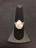 New! Rare Pink Gray K-2 Pear Shape Sterling Silver Ring Band-Size 6.75 SRP $ 59