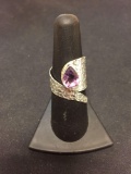 New! Amazing Textured Hammered Pear Amethyst Sterling Silver Fits All Ring Band SRP $ 49
