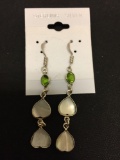 New! Gorgeous Faceted Peridot & Heart Shaped Mother of Pearl Pair of Sterling Silver 2 1/8