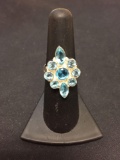 New! Pretty Faceted Blue Topaz Cluster Sterling Silver Ring Band-Size 6.25 SRP $ 39