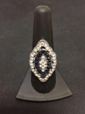 New! Gorgeous Large Art Deco White Topaz & Blue Sapphire Quartz Sterling Silver Ring Band-Size 8 SRP