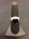 New! Pretty Detailed Faceted Black Onyx Sterling Silver Ring Band-Size 6 SRP $ 49
