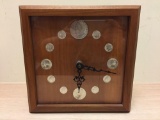 Custom Wooden Clock With 12 US Silver Coins Including 1 Morgan Silver Dollar, 8 Roosevelt Dimes, 2