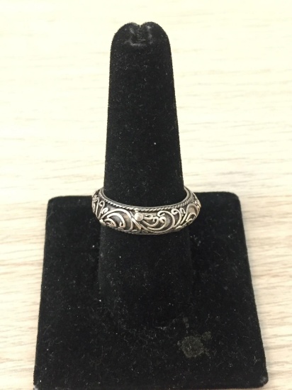 Eternity Styled Filigree Decorated 6.0mm Wide Sterling Silver Band - Size 9