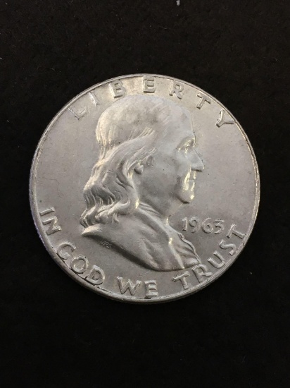 1963-D United States Franklin Half Dollar - 90% Silver Coin UNC Condition