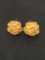 Textured Gold-Tone Flower Blossom Round 15mm Pair of Sterling Silver Earrings