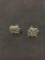 Milgrain Accented Marcasite Studded Pair of Sterling Silver Button Earrings