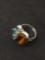 New! Gorgeous Golden Tiger's Eye w/ Blue Topaz Accents Sterling Silver Ring Band-Size 7.25 SRP $ 49