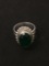 New! Amazing Faceted Green Emerald Quartz Wide Sterling Silver Ring Band-Size 7.25 SRP $ 49