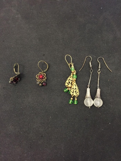 Lot of Three Various Styled Pairs of Matched Vintage Drop Earrings