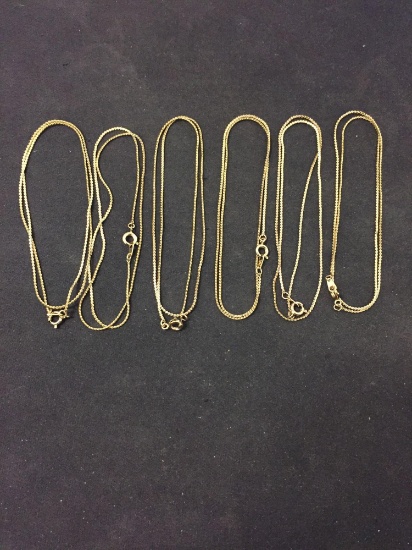 Lot of Six Double Serpentine Link Gold-Tone Alloy 1.0mm Wide 16" Long Chains