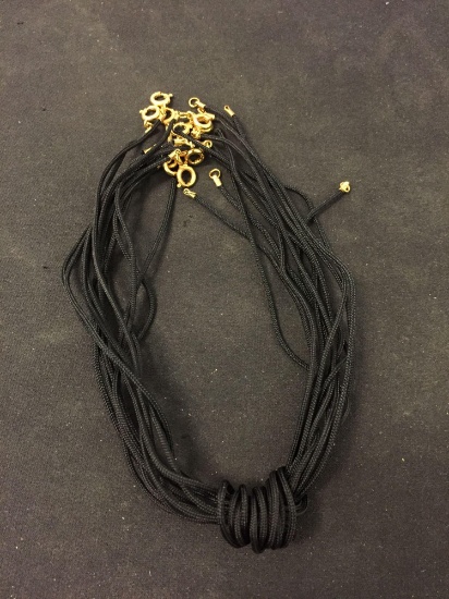 Lot of Twelve 16" Long Black Nylon Cords w/ Gold-Tone Spring Ring Clasp