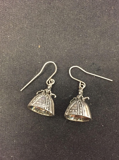 JEZ Designed Cinderella Gown Themed 1" Long Pair of Sterling Silver Earrings