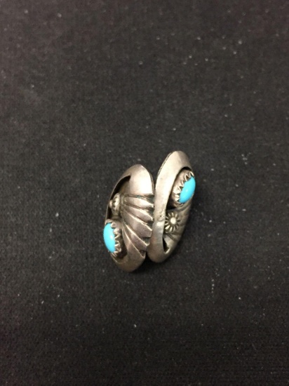 Oval Turquoise Accented Old Pawn Native American Styled 1" Long Pair of Sterling Silver Earrings