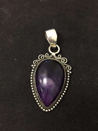 New! Amazing Detailed 2" Dark African Amethyst Pear Shaped Sterling Silver Pendant SRP $ 59