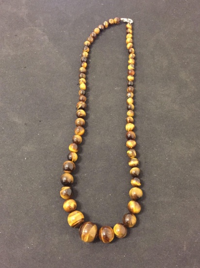 New! Gorgeous AAA Top Grade Graduated 3.0-12.0mm Golden Tiger's Eye 18" Necklace w/ Sterling Silver