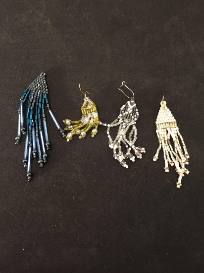 Lot of Four Single Mismatched Hand-Crafted Old Pawn Native American Styled Beaded Earrings