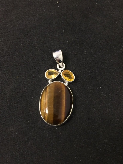 New! Beautiful Golden Tiger's Eye w/ Citrine Accent 1.75" Sterling Silver Pendant SRP $ 59