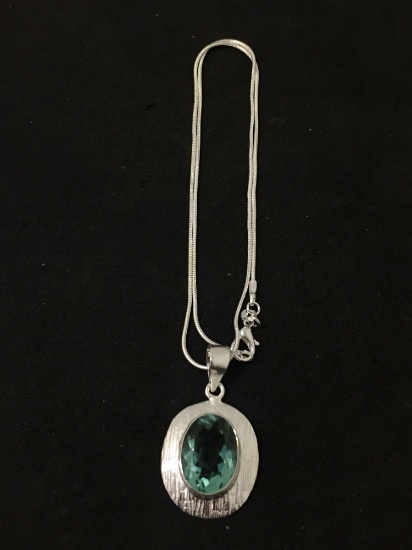 New! Beautiful Faceted Apatite Center Textured Detail 1.5" Sterling Silver Pendant w/ 18" Chain SRP