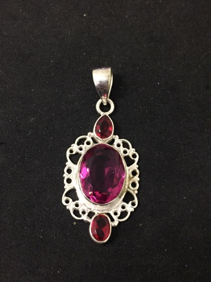 New! Gorgeous Detailed Faceted Rubellite 1.5" Sterling Silver Pendant SRP $ 49