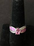 New! Gorgeous 8x6mm Oval Pink Topaz Center w/ Australian Pink Fire Opalite & White Zircon Sterling