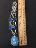 New! Amazing Solar Quartz Blue Slice Agate w/ Swiss Blue Accents Sterling Silver 18-20