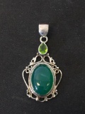 New! Gorgeous Detailed Green Onyx Cabochon w/ Peridot Accents 1.5