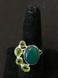 New! Beautiful Green Onyx Cabochon & Faceted Peridot Accents Sterling Silver Ring Band-Size 8 SRP $