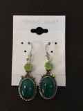 New! Wow! Amazing Green Onyx Cabochon w/ Peridot Accents Pair of Sterling Silver Earrings SRP $ 49