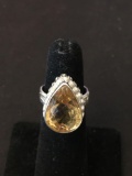 New! Gorgeous Detailed Faceted Pear Shape Lemon Citrine Sterling Silver Ring Band-Size 6 SRP $ 49