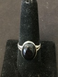 New! Amazing Black Onyx Cabochon Sterling Silver Ring Band-Size 8.75 SRP $ 49