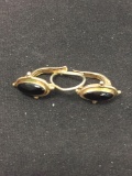 Oval Black Onyx Cabochon Center Gold-Tone 1