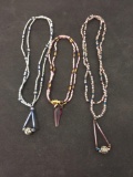 Lot of Three Various Length & Color Hand-Crafted Old Pawn Native American Styled Beaded Necklaces