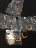 Lot of Five Matched Gold-Filled Step Motif Ring Bands w/ Oval 8x6mm Rhodochrosite Cabochon & Zircon
