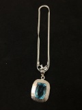 New! Beautiful Faceted Blue Topaz Cushion Cut Textured Detail 1.5