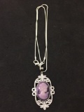 New! Wow Gorgeous Amethyst Lady Cameo Surrounded by Hand-Detailed CZ 2.5