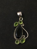 New! Amazing Faceted Pear Shaped Black Onyx w/ Peridot Accents 2