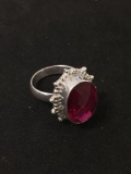New! Gorgeous Detailed Faceted Fire Pink Mystic Quartz Sterling Silver Ring Band-Size 8 SRP $ 49