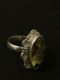 New! Gorgeous Larger Detailed Faceted Lemon Citrine Sterling Silver Ring Band-Size 6.25 SRP $ 49