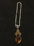 New! Large Gorgeous Golden Bronze Murano Glass w/ Citrine Accents 2 1/8