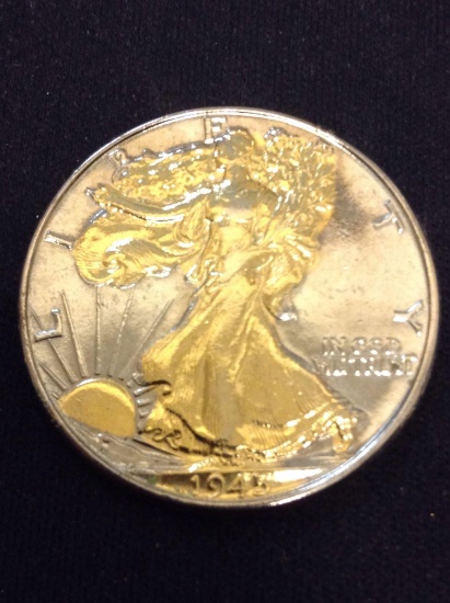 Gold Painted 1945 United States Walking Liberty Silver Half Dollar - 90% Silver Coin from Collection