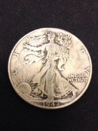 1942 United States Walking Liberty Silver Half Dollar - 90% Silver Coin from Collection