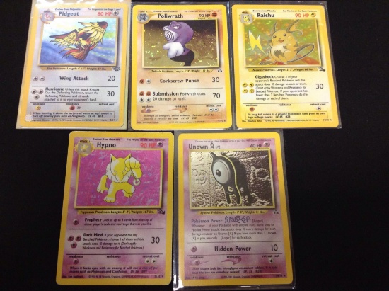 5 Count Lot of Vintage English Pokemon Holofoil Rare Cards - Unresearched