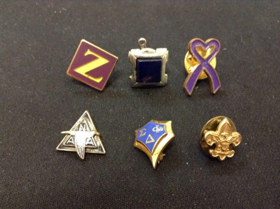 Lot of 6 Fraternal and Other Organization Collector Pins from Estate - Some Rare