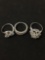 Lot of Three Various Style Silver-Tone Alloy Faceted Gemstone Accented Fashion Ring Bands