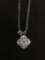 Round Faceted Zircon & Milgrain Accented Vintage Styled Sterling Silver Pendant w/ 18