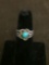 Round 5.0mm Turquoise Flower Blossom Centered Triple Shank Sterling Silver Ring Band-Size 4.5
