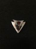 Trillion Faceted 5x5x5mm Garnet Center Triangular Shaped Sterling Silver Pendant Slide